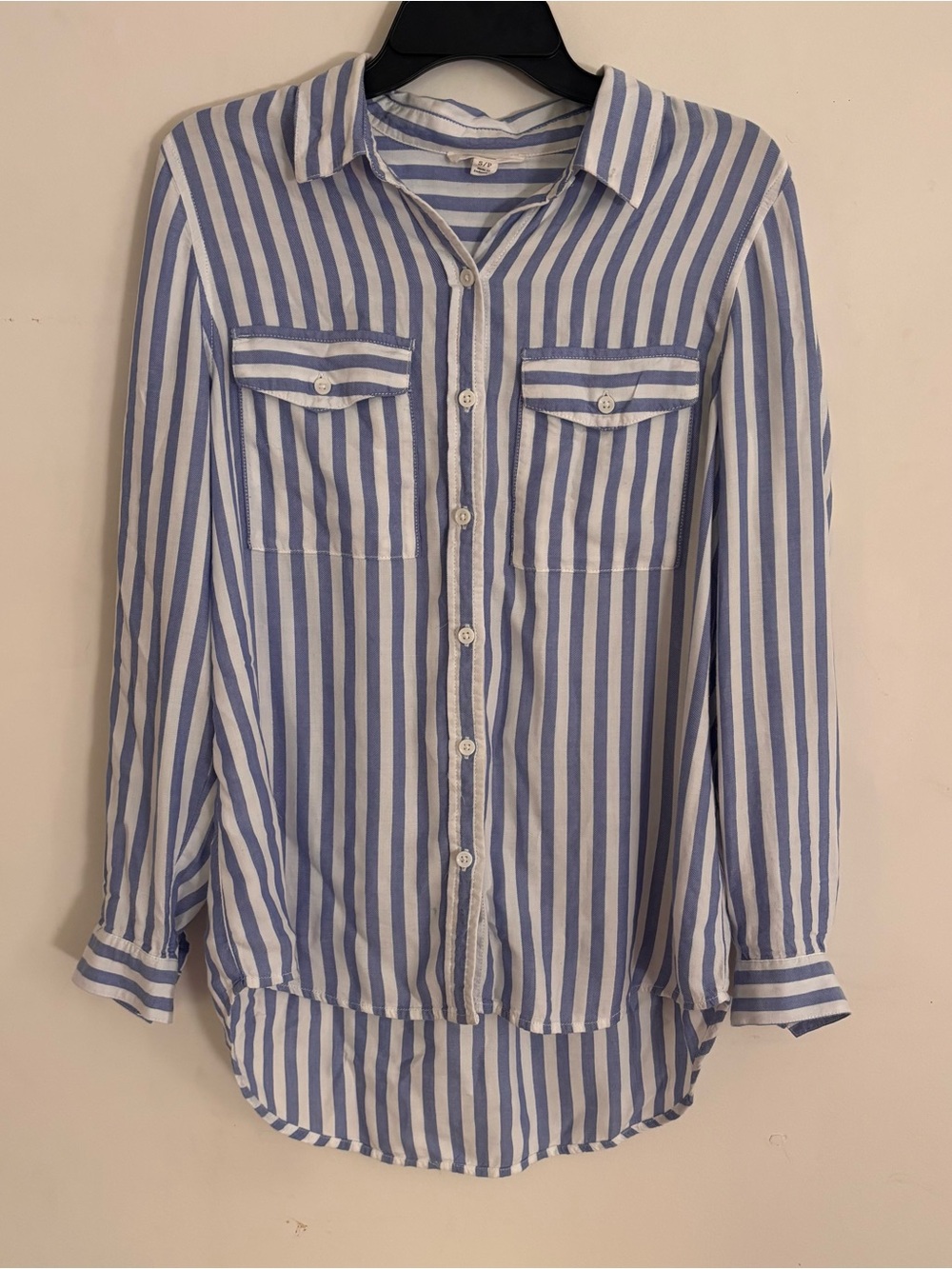 BeachLunchLounge Blue White Striped High Low Button Up Shirt Small